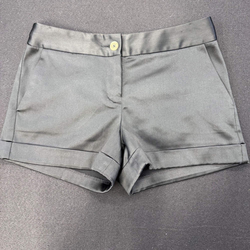 Express Design Studio Black Satin Cuffed Shorts Leopard Print Lining Size 0